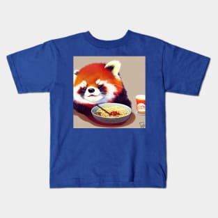 Kawaii Red Panda Eating Ramen Kids T-Shirt